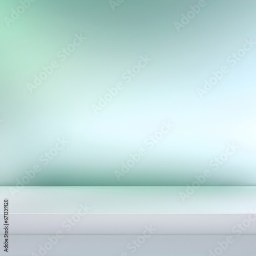 Minimalist light green gradient room background with table top floor for product display