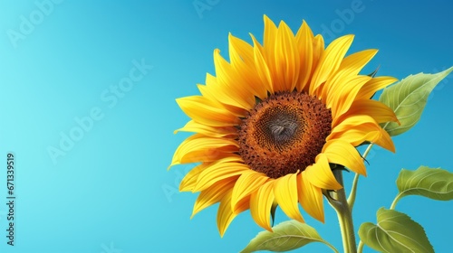 Summer Beauty Bright Sunflower Isolated on Blue Background. Generative AI
