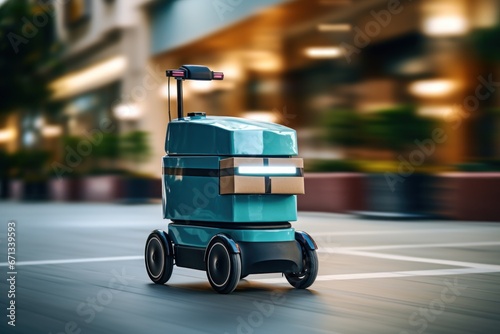 Robot delivering packages to people's homes, reflecting the future. Generative AI