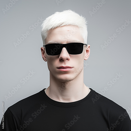 sunglasses, glasses, cool, handsome, fashion, albino, albine, albin, guy, face, boy, people, fashion model, person, men, model, black, white, hair, serious, expression, style, studio, trendy, one, tre photo