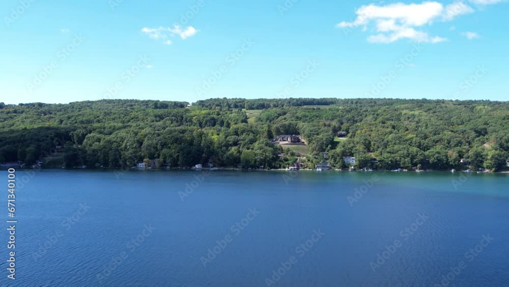 Aerial view of Keuka Lake's western shore in the Finger Lakes, NY, heading north Aerial view of Keuka Lake's western shore in the Finger Lakes, NY, heading north