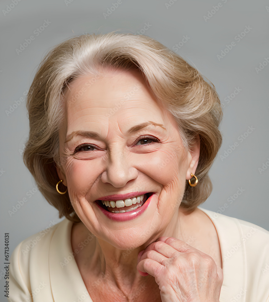 A beautiful old woman is smiling