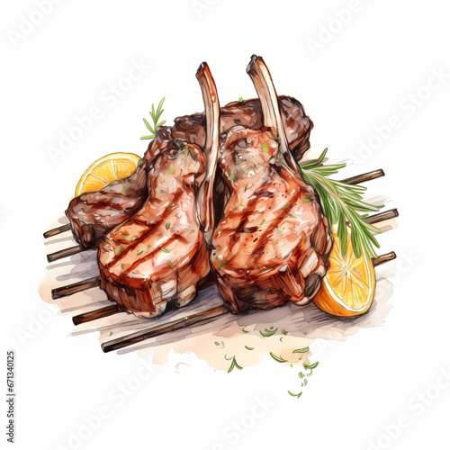 Cartoon grilled lamb chops illustration 