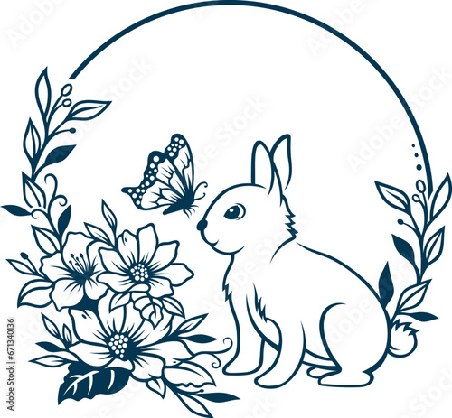 Aesthetic Floral Bunny Tattoo Silhouette Graphics