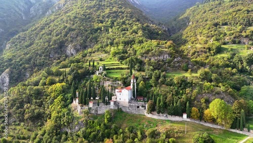 AERIAL- San Martino Church in Valmadrera, Italy photo