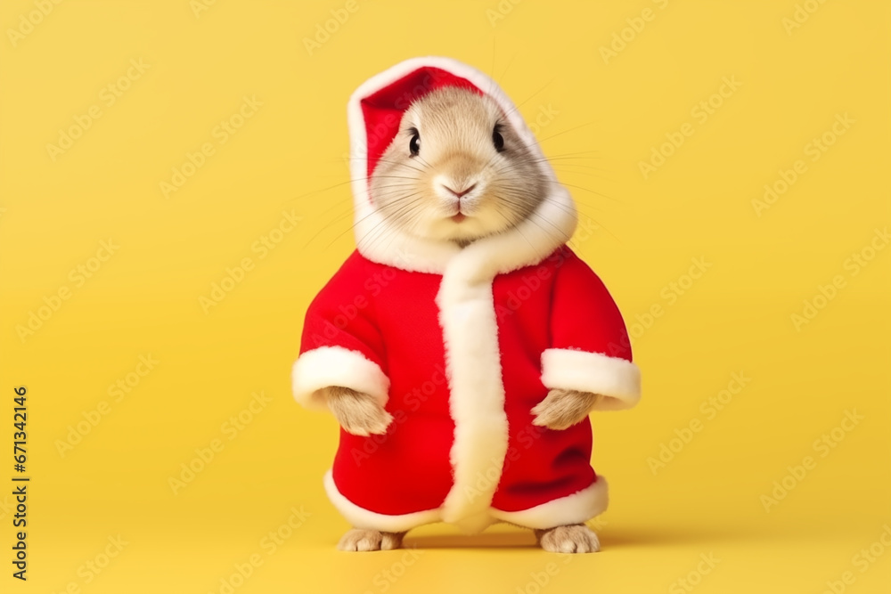 Santa Bunny on Yellow: A Festive Holiday Rabbit Portrait