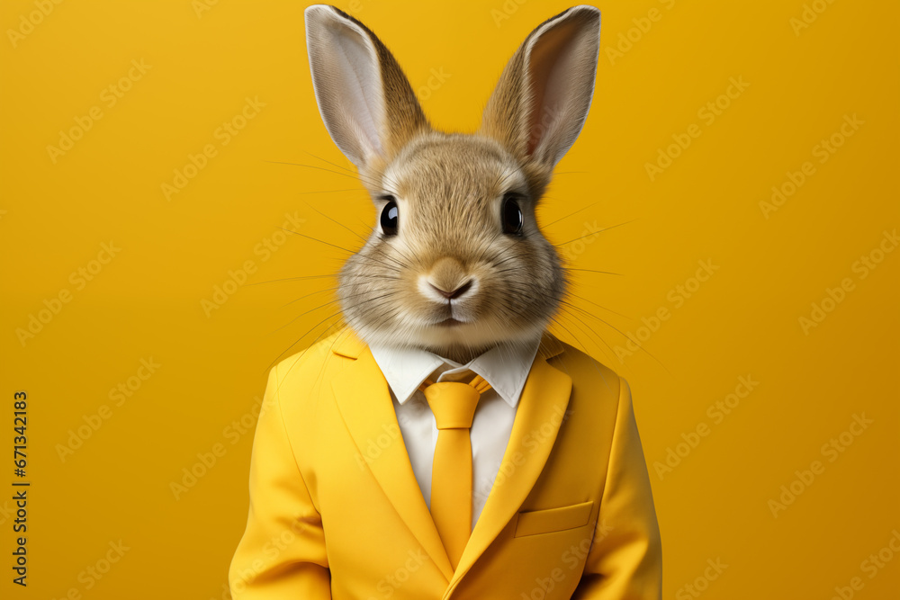 Close-Up: Elegant Bunny in Yellow Suit