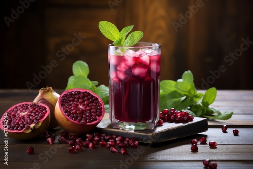 A vibrant glass of antioxidant-rich pomegranate blueberry juice bathed in soft afternoon light