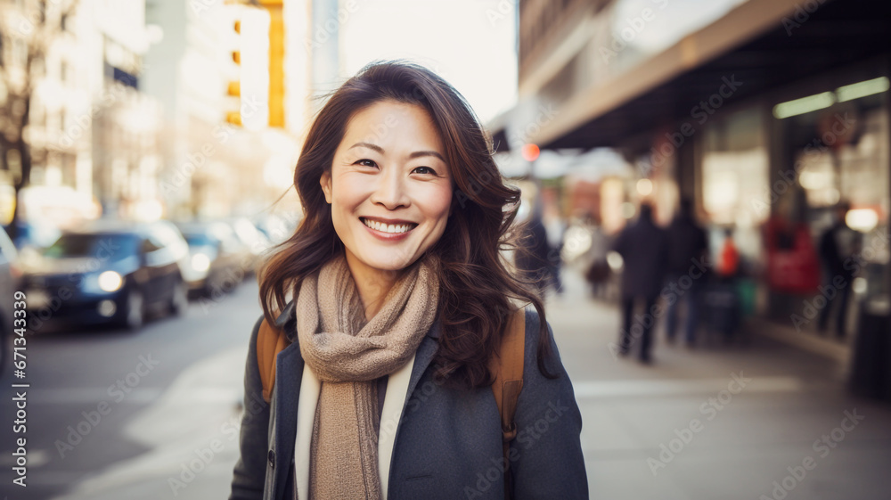 Portrait of an middle-aged asian woman in the city