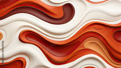 Rust and Mahogany Wavy Line Pattern on White