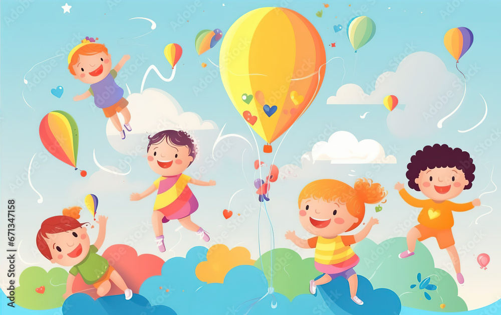 Children's Happy Play Illustration,created with Generative AI tecnology. Children's Happy Play Illustration,created with Generative AI tecnology.