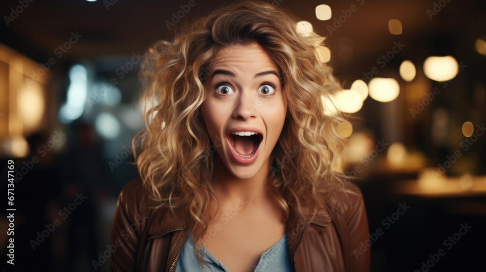 Excited young woman expressing a surprised reaction Excited young woman expressing a surprised reaction