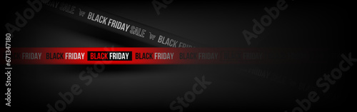 Black Friday Sale tape ribbon with Light on black background. Copy space. Vector illustration.