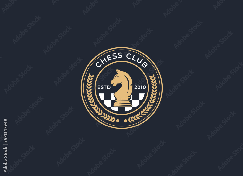 Fototapeta premium Vintage classic badge emblem chess club, chess tournament logo vector icon on white background