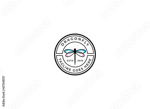 Simple and minimalist dragonfly logo design. Outline dragonfly logo