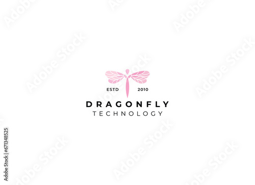 Simple and minimalist dragonfly logo design. Outline dragonfly logo
