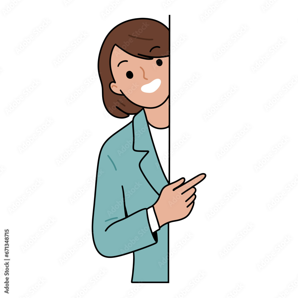 young woman peeking out from behind the wall young woman peeking out from behind the wall