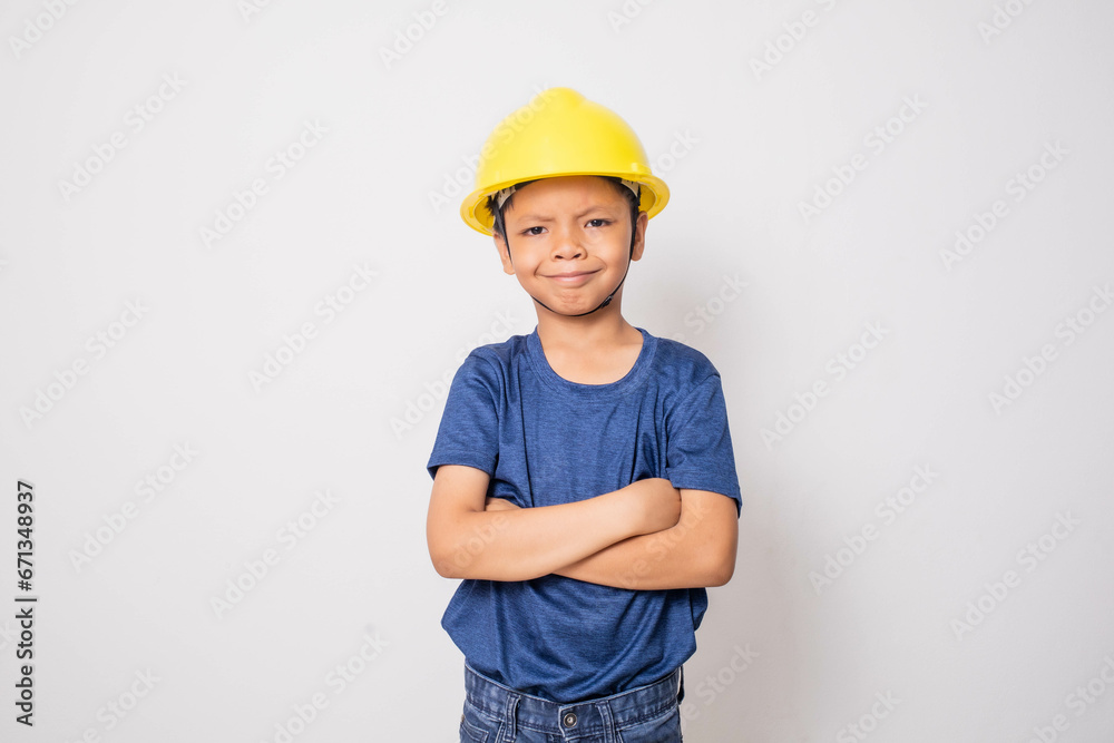 Boy wearing yellow hat engineer idea Boy wearing yellow hat engineer idea