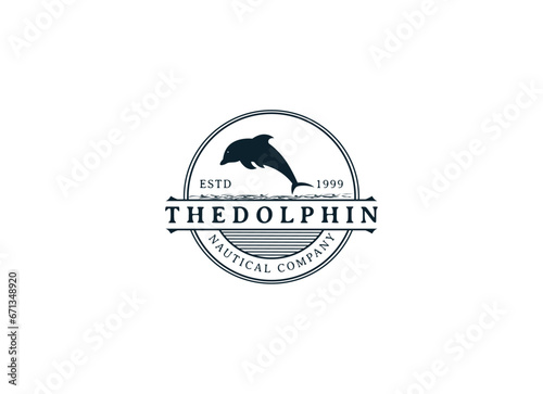 Vintage retro hipster dolphin logo design. 