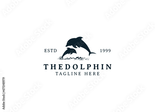 Vintage retro hipster dolphin logo design. 