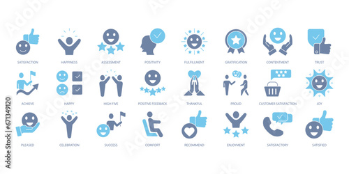 SATISFACTION icons set. Set of editable stroke icons.Vector set of SATISFACTION