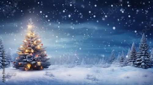 christmas tree with snow background. copy text space. for template, presentation. advertisement, banner, card.  © CassiOpeiaZz