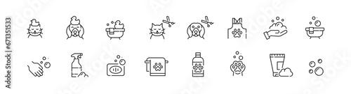 Pet spa, bath and grooming services. Taking care of dogs and cats. Pixel perfect, editable stroke icon