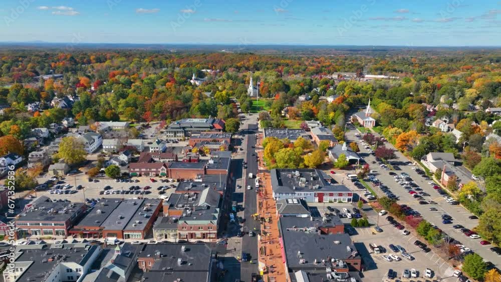 Lexington town center aerial view in fall including Visitor Center