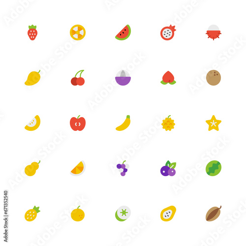 Fruits Flat 2D Icon Collection with Editable Stroke and Pixel Perfection