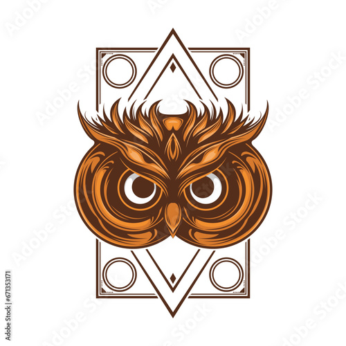 Owl head tattoo design vector illustration isolated on white background