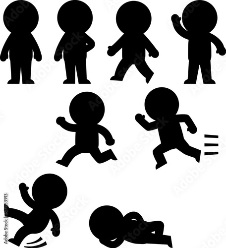 人物のポーズのデフォルメシルエットイラスト