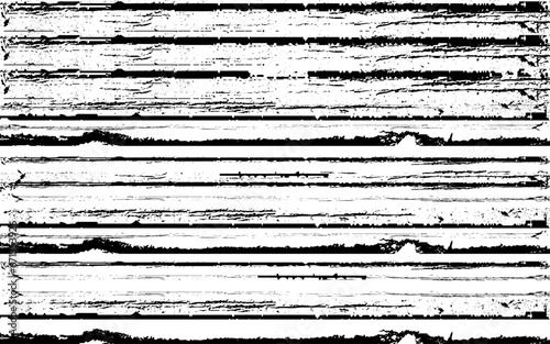 Wooden planks texture in monochrome palette. Subtle distressed timber floor surface. Black wood grit on white background. Obsolete cracks overlay for vintage effect. Old wood trace for retro design