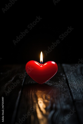 Red heart shaped candle on black background. Valentine's day concept.