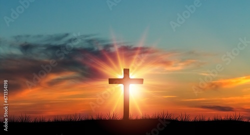 Canvas Print Dark wooden cross above the bright sky