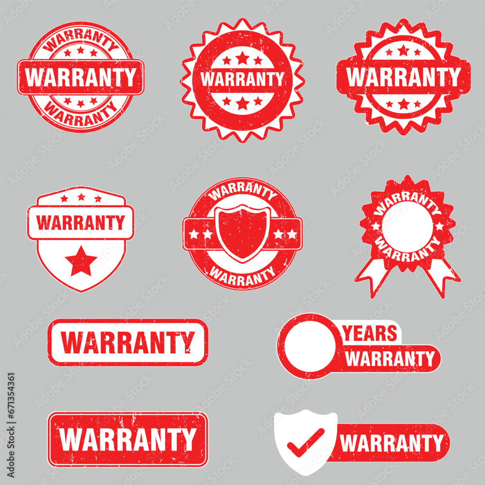 Set of years warranty seal labels, collection of year warranty badges