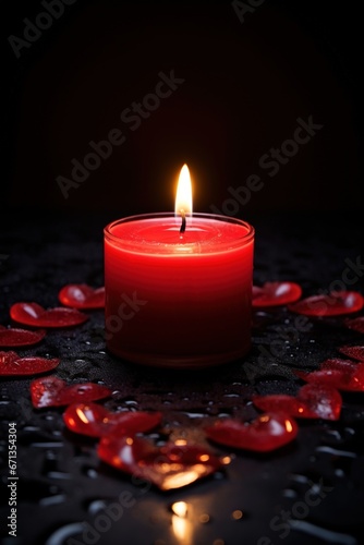 Red heart shaped candle on black background. Valentine s day concept.