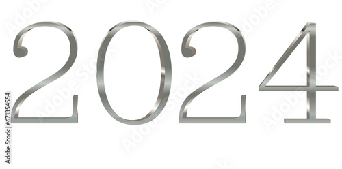 Silver metallic modern happy new year 2024 number, 2024 silver numbers, 