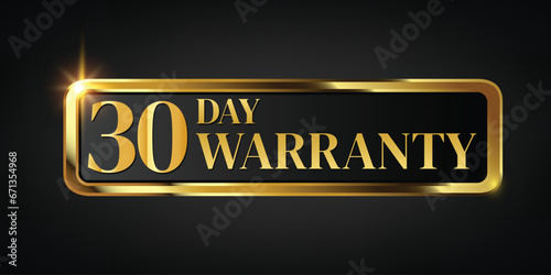 30 day warranty logo with golden ribbon and golden ribbon.Vector illustration.
