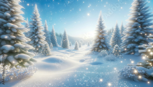 Christmas landscape background. Snowy winter scene. Generative ai. © Irina