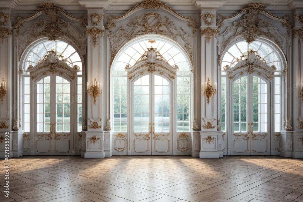 Vintage French door cracked open to reveal a dimly lit, classic interior with ornate furnishings, Generative AI