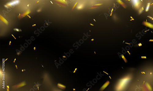 Golden confetti isolated on black background. Festive tinsel of gold color. Sparkling magical dust particles. Christmas background. Celebration Event and Party,Luxury anniversary. Holiday Vector EPS10