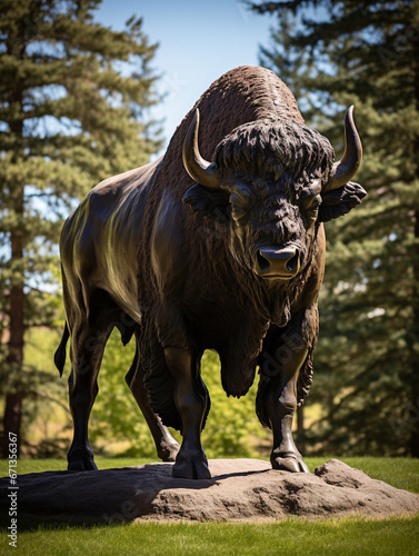 A Bronze Statue of a Bison