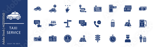 taxi service icon collection. Containing Chat, Credit Card, Customer Support, Customer, Disabled, Driver License,  icons. Vector illustration & easy to edit.