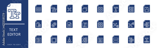 text editor icon collection. Containing Calendar, Call Center Agent, Cash Back, Cash Counter, Close, Clothes, icons. Vector illustration & easy to edit.