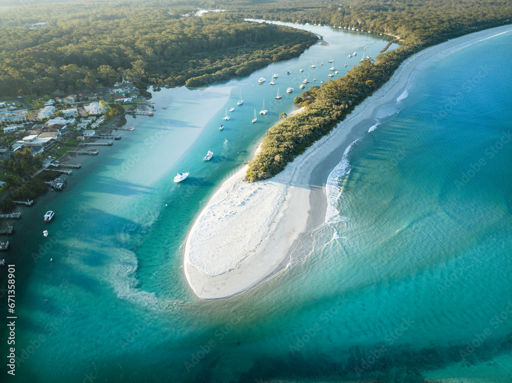 Jervis Bay Huskisson Sand Spit Over Water South Coast - obrazy, fototapety, plakaty 