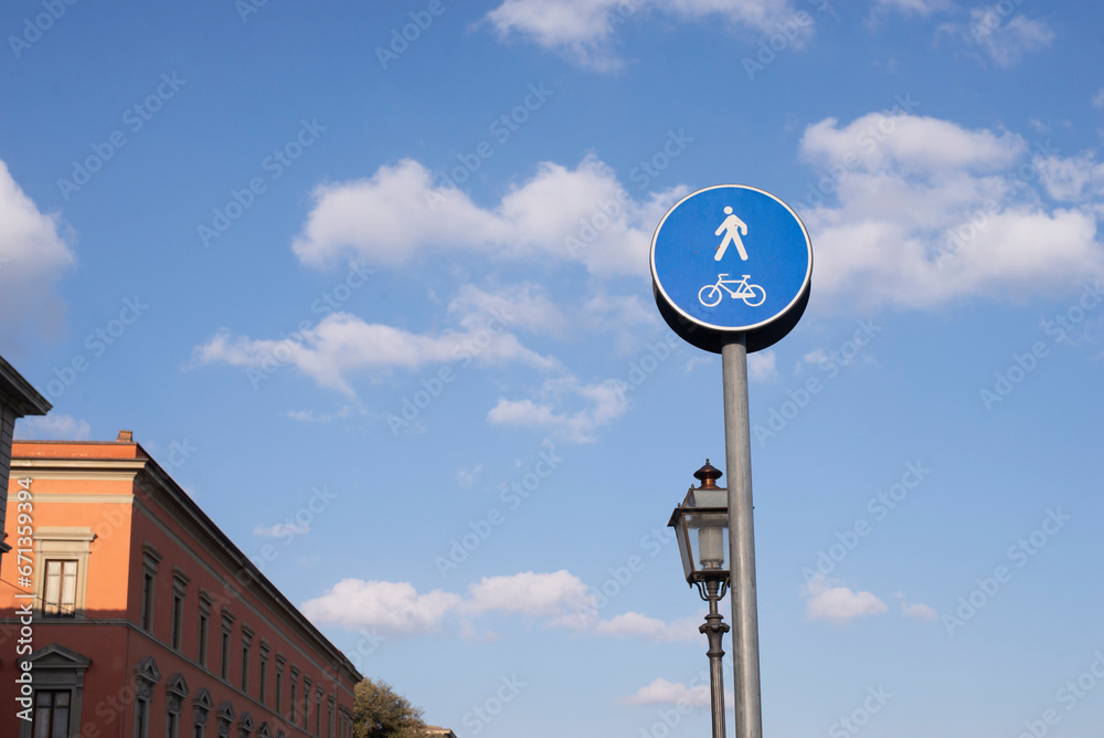 Walking and bicycle warning sign