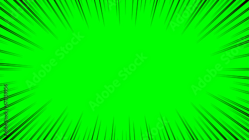 緑色の背景に黒の集中線のフレーム - 横長16:9 - 集中線･吹き出し･効果線のグリーンバック素材
