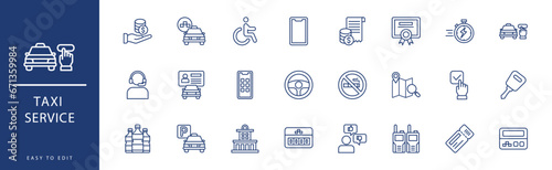 taxi service icon collection. Containing Order, Parking, Parking, Passenger, Payment, Rating,  icons. Vector illustration & easy to edit.