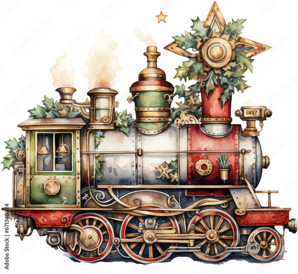 Isolated Old Train Clipart in Vintage Steampunk Watercolor