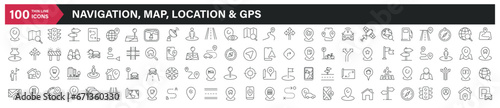 Navigation, location, map and GPS line icons. Editable stroke. For website marketing design, logo, app, template, ui, etc. Vector illustration.